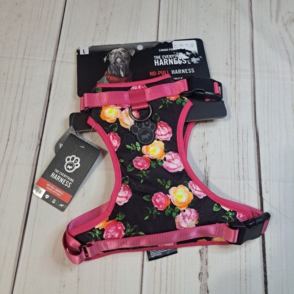 Canada Pooch The Everything Harness Pink Floral No-Pull Harness Size Large